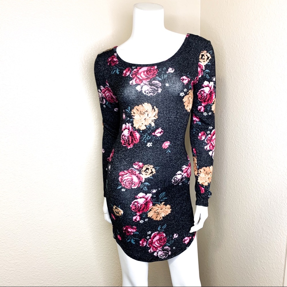 Long Sleeve Floral Design Body-con Dress
